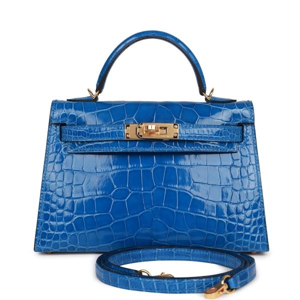 Hermès Kelly Sellier 20 Bleu Zellige Shiny Alligator Gold Hardware  (HANDMADE)