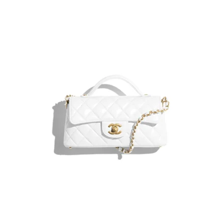 CHANEL MINI FLAP BAG WITH TOP HANDLE LAMBSKIN & GOLD-TONE METAL WHITE AS5354 (20*14*5.5cm)