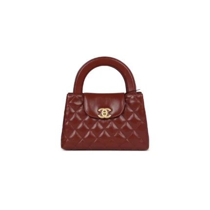 CHANEL MASTER BROWN QUILTED CALFSKIN MINI KELLY BRUSHED GOLD HARDWARE AS4416 (19*13*7cm)