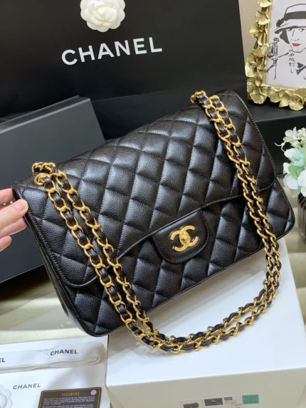 Chanel Flap Bag-Cavir Leather-Gold-30CM